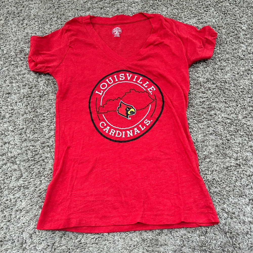 Rivalry Threads Louisville Cardinals Red V-Neck Graphic T-Shirt Womens Small 4/6